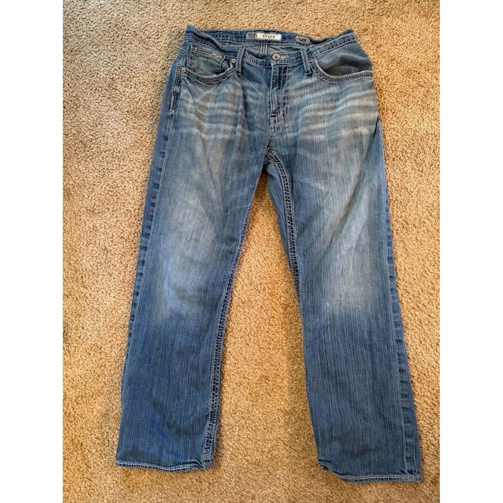 BKE Derek Mens Light Wash Distressed Straight Leg Jeans Size 34R